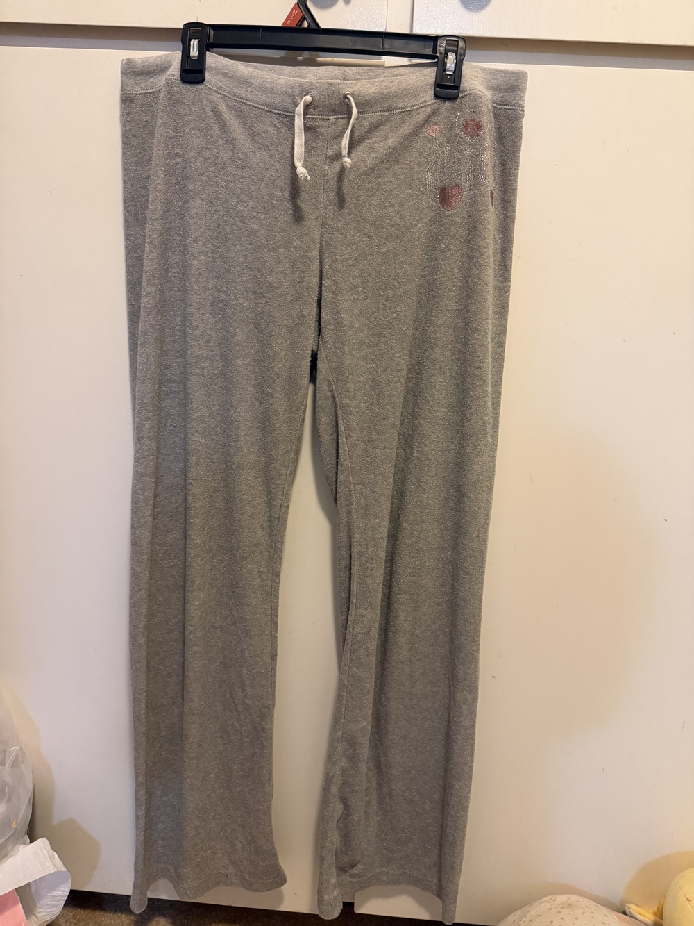 Juicy Couture Gray Boot Cut Sweatpants with Pink Heart Details